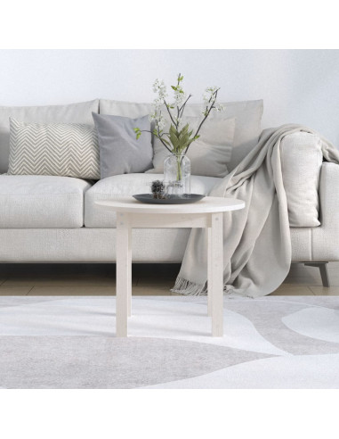 Tavolino da Salotto Bianco Ø 55x45 cm in Legno Massello di Pino