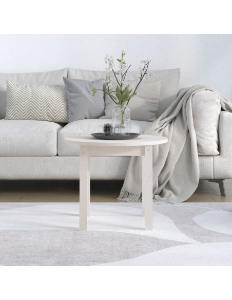 Tavolino da Salotto Bianco Ø 55x45 cm in Legno Massello di Pino