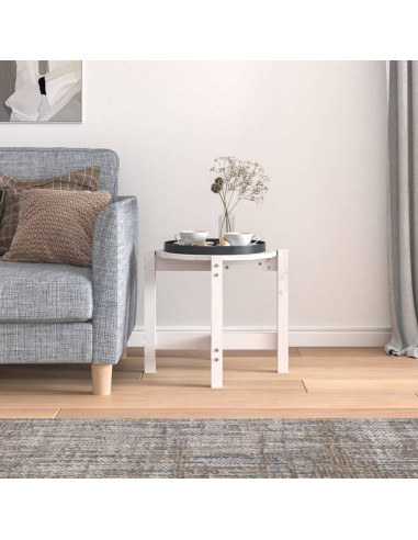 Tavolino da Salotto Bianco Ø 52,5x45 cm Legno Massello di Pino