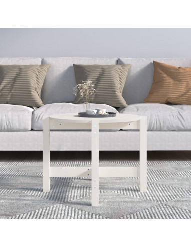 Tavolino da Salotto Bianco Ø 62,5x45 cm Legno Massello di Pino