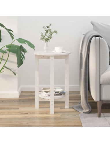 Tavolino da Salotto Bianco Ø 40x60 cm in Legno Massello di Pino