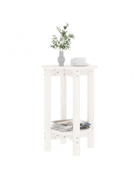 Tavolino da Salotto Bianco Ø 40x60 cm in Legno Massello di Pino