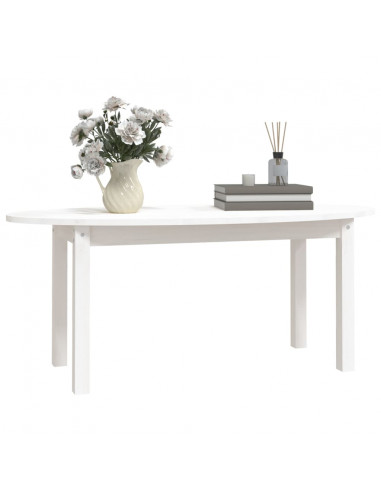 Tavolino da Salotto Bianco 110x55x45 cm Legno Massello di Pino