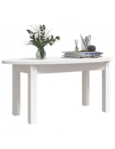 Tavolino da Salotto Bianco 80x40x35 cm Legno Massello di Pino