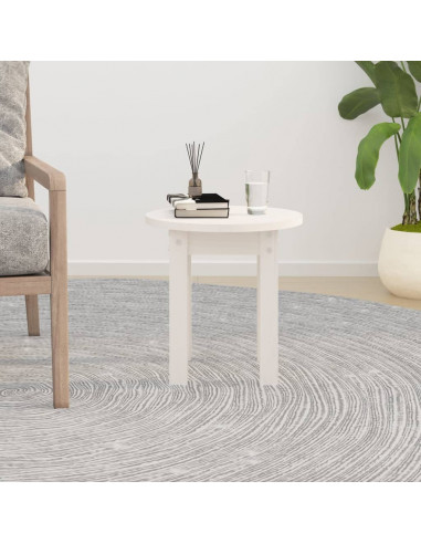 Tavolino da Salotto Bianco Ø 35x35 cm in Legno Massello di Pino