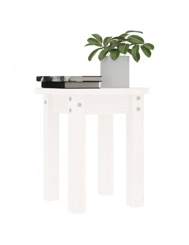 Tavolino da Salotto Bianco Ø 35x35 cm in Legno Massello di Pino