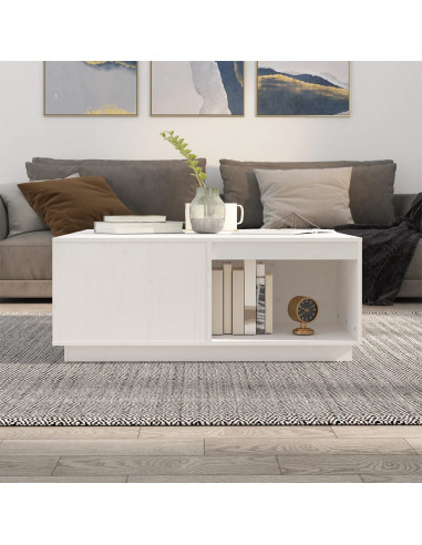 Tavolino da Salotto Bianco100x101x40,5cm Legno Massello di Pino
