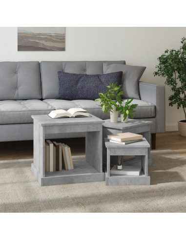Tavolini da Salotto 3 pz Grigio Cemento in Legno Multistrato