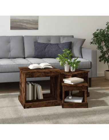 Tavolini da Salotto 3 pz Rovere Fumo in Legno Multistrato