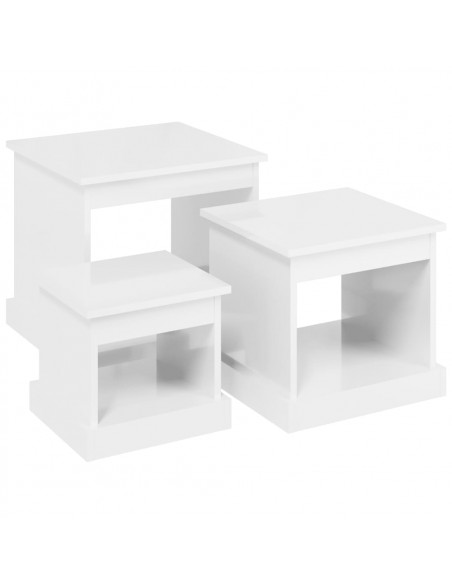 Tavolini da Salotto 3 pz Bianco Lucido in Legno Multistrato