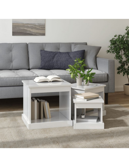 Tavolini da Salotto 3 pz Bianco Lucido in Legno Multistrato