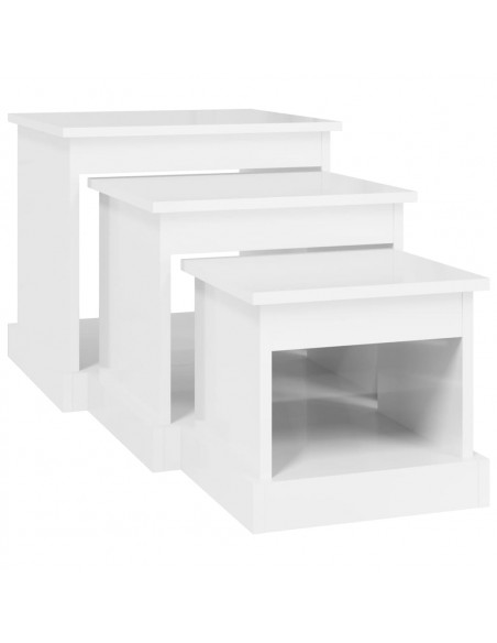 Tavolini da Salotto 3 pz Bianco Lucido in Legno Multistrato