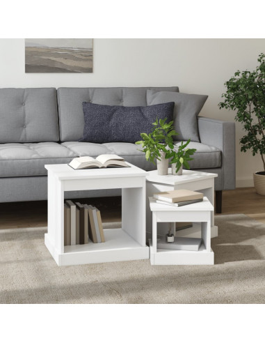 Tavolini da Salotto 3 pz Bianchi in Legno Multistrato