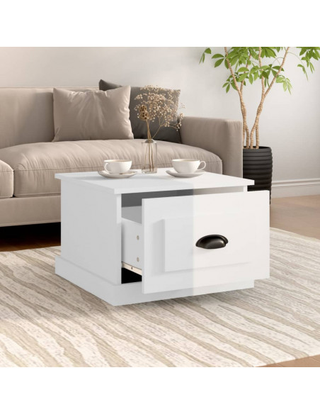 Tavolino da Salotto Bianco Lucido 50x50x35 cm Legno Multistrato