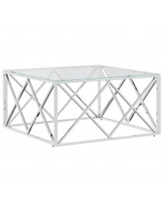 Tavolino da Salotto 80x80x40 cm in Acciaio Inox e Vetro 2