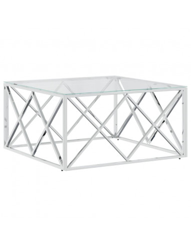 Tavolino da Salotto 80x80x40 cm in Acciaio Inox e Vetro