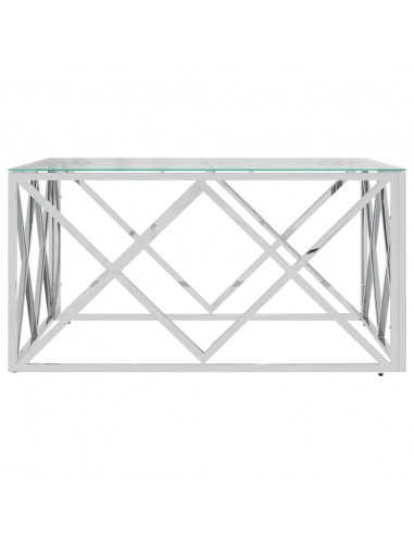 Tavolino da Salotto 80x80x40 cm in Acciaio Inox e Vetro