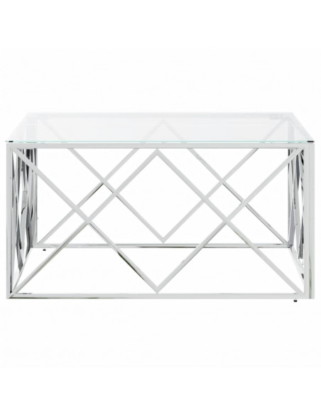 Tavolino da Salotto 80x80x40 cm in Acciaio Inox e Vetro