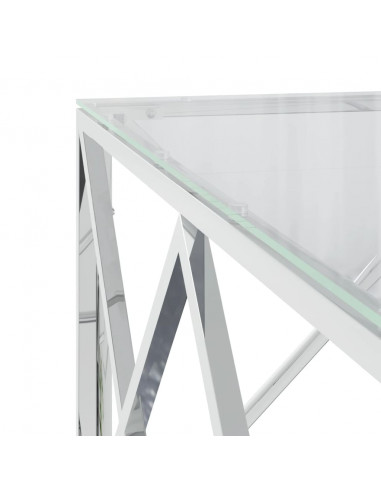 Tavolino da Salotto 80x80x40 cm in Acciaio Inox e Vetro