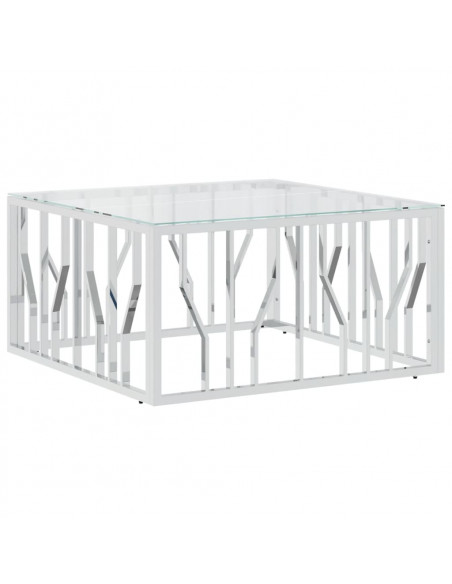 Tavolino da Salotto 80x80x40 cm in Acciaio Inox e Vetro