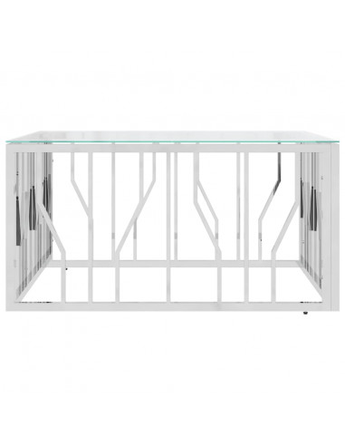 Tavolino da Salotto 80x80x40 cm in Acciaio Inox e Vetro