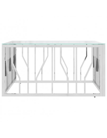 Tavolino da Salotto 80x80x40 cm in Acciaio Inox e Vetro