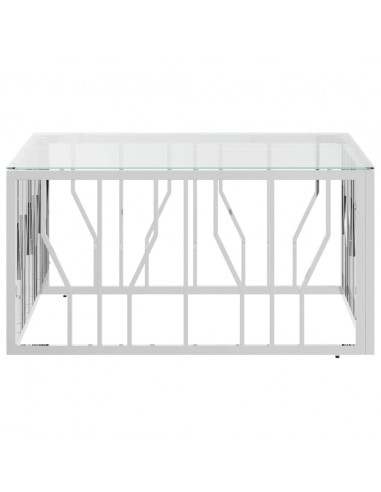 Tavolino da Salotto 80x80x40 cm in Acciaio Inox e Vetro
