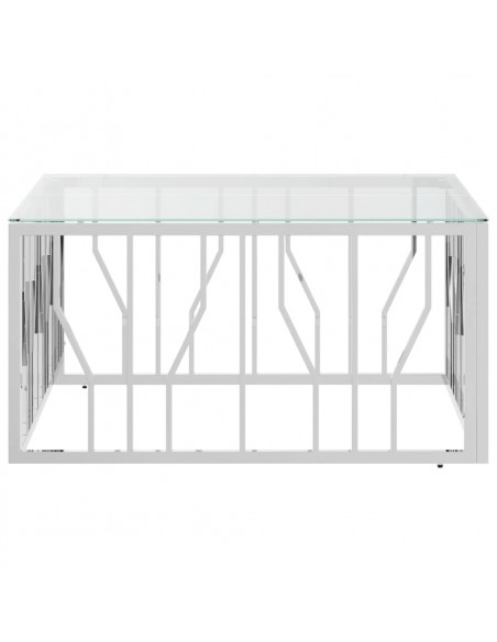 Tavolino da Salotto 80x80x40 cm in Acciaio Inox e Vetro