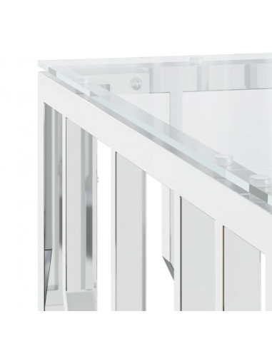 Tavolino da Salotto 80x80x40 cm in Acciaio Inox e Vetro