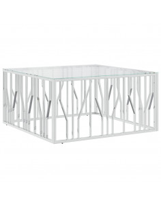 Tavolino da Salotto 100x100x50 cm in Acciaio Inox e Vetro 2