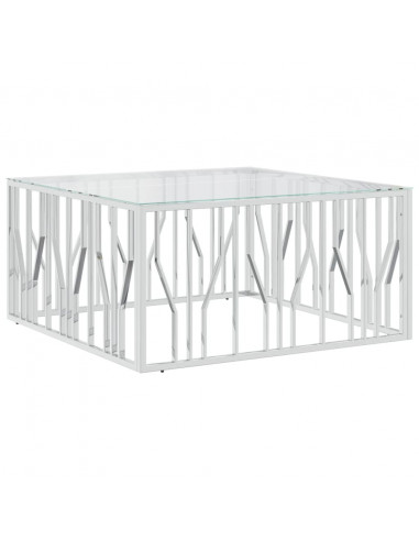 Tavolino da Salotto 100x100x50 cm in Acciaio Inox e Vetro