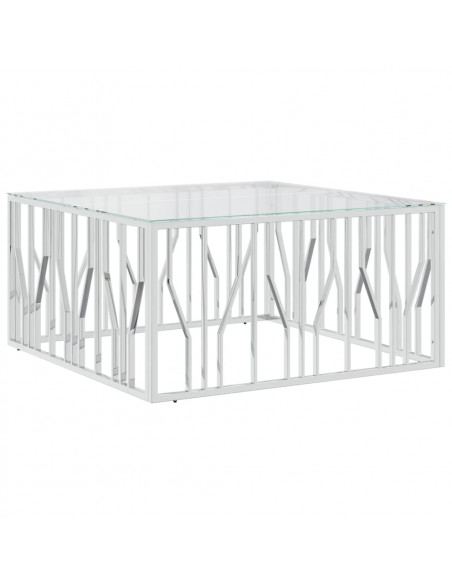Tavolino da Salotto 100x100x50 cm in Acciaio Inox e Vetro