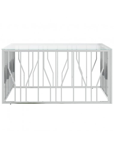 Tavolino da Salotto 100x100x50 cm in Acciaio Inox e Vetro