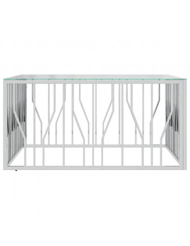 Tavolino da Salotto 100x100x50 cm in Acciaio Inox e Vetro