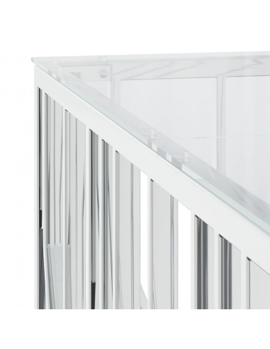 Tavolino da Salotto 100x100x50 cm in Acciaio Inox e Vetro