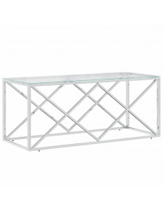 Tavolino da Salotto 110x45x45 cm in Acciaio Inox e Vetro 2