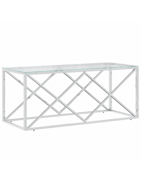 Tavolino da Salotto 110x45x45 cm in Acciaio Inox e Vetro