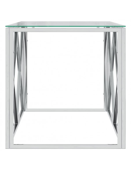 Tavolino da Salotto 110x45x45 cm in Acciaio Inox e Vetro
