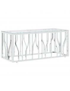 Tavolino da Salotto 110x45x45 cm in Acciaio Inox e Vetro 2