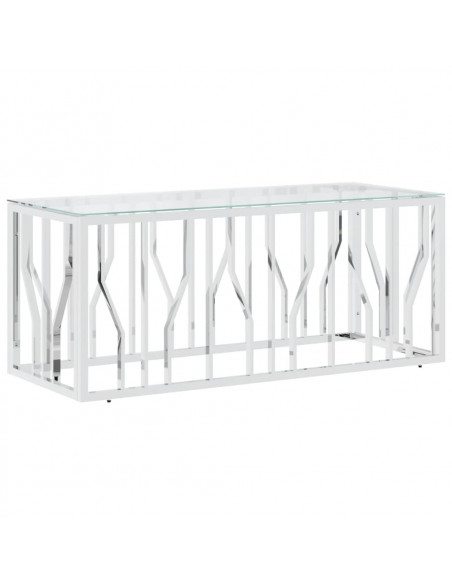 Tavolino da Salotto 110x45x45 cm in Acciaio Inox e Vetro