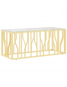 Tavolino da Salotto 110x45x45 cm in Acciaio Inox e Vetro 2