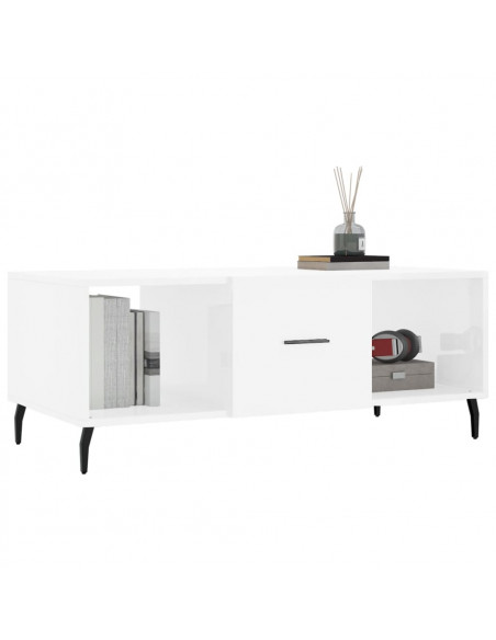Tavolino da Salotto Bianco Lucido 102x50x40cm Legno Multistrato