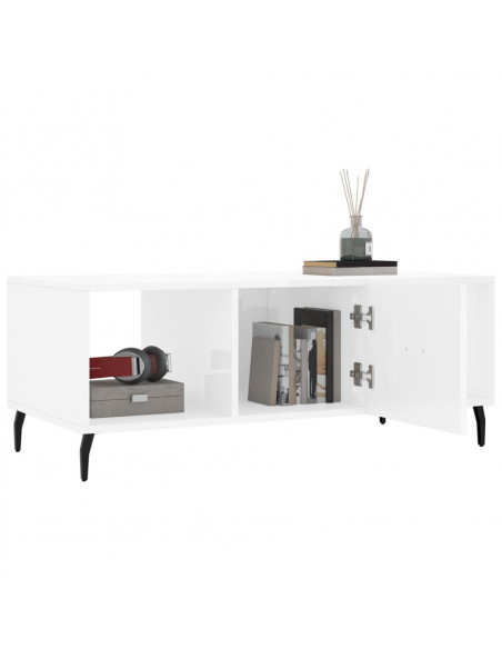 Tavolino da Salotto Bianco Lucido 102x50x40cm Legno Multistrato