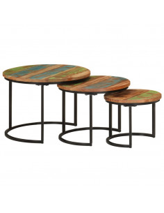 Tavolini a Incastro 3 pz in Legno Massello di Recupero 2