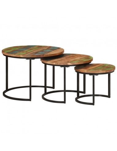 Tavolini a Incastro 3 pz in Legno Massello di Recupero