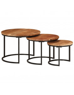 Tavolini a Incastro 3 pz in Legno Massello di Acacia 2