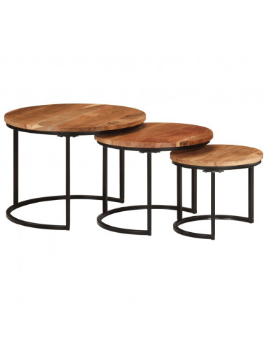 Tavolini a Incastro 3 pz in Legno Massello di Acacia