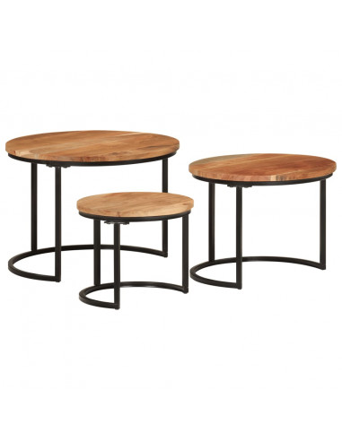 Tavolini a Incastro 3 pz in Legno Massello di Acacia