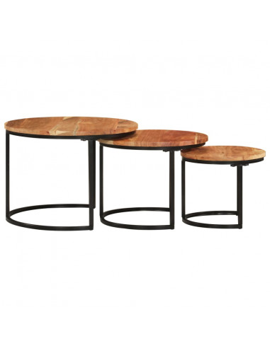 Tavolini a Incastro 3 pz in Legno Massello di Acacia