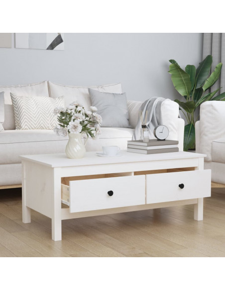 Tavolino da Salotto Bianco 100x50x40 cm Legno Massello di Pino